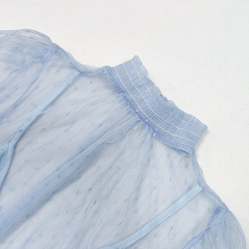 Women's Clothing New See-through Mesh Top Chiffon Shirt