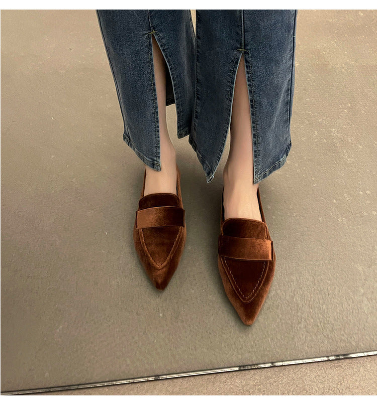Korean Style Pointed Toe Square Heel Casual Pumps Women