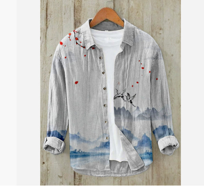 Retro 3D Digital Long Sleeve Shirt