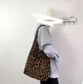 Corduroy leopard print bag