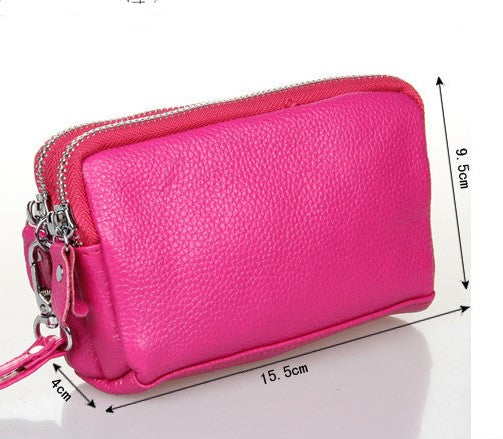 Cowhide double zipper small lady pocket handbag mini mobile bag