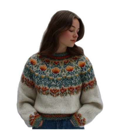 Womens Color Block Loose Fit Fashionable Crew Neck Sweater Top
