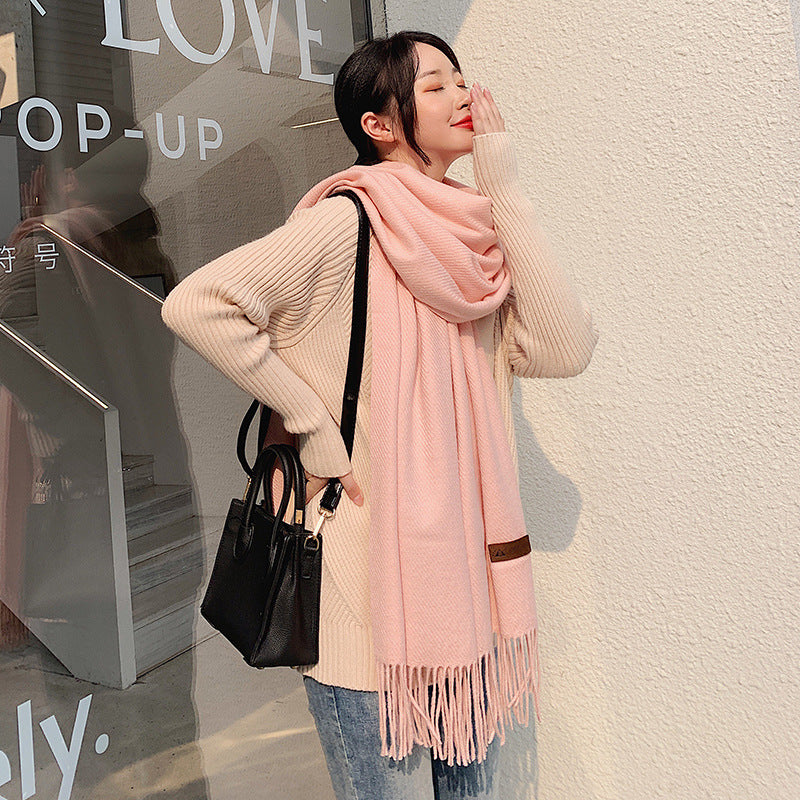 Women's Solid Color Thickened Cotton Cashmere Scarf