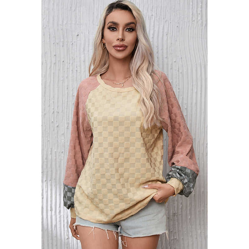 Loose Chessboard Plaid Texture Sweater For Women