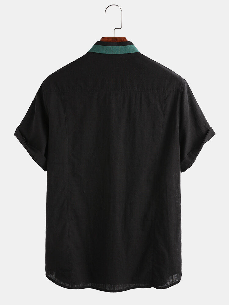 Colorblock Short Sleeve Fit Lapel Men's Shirt