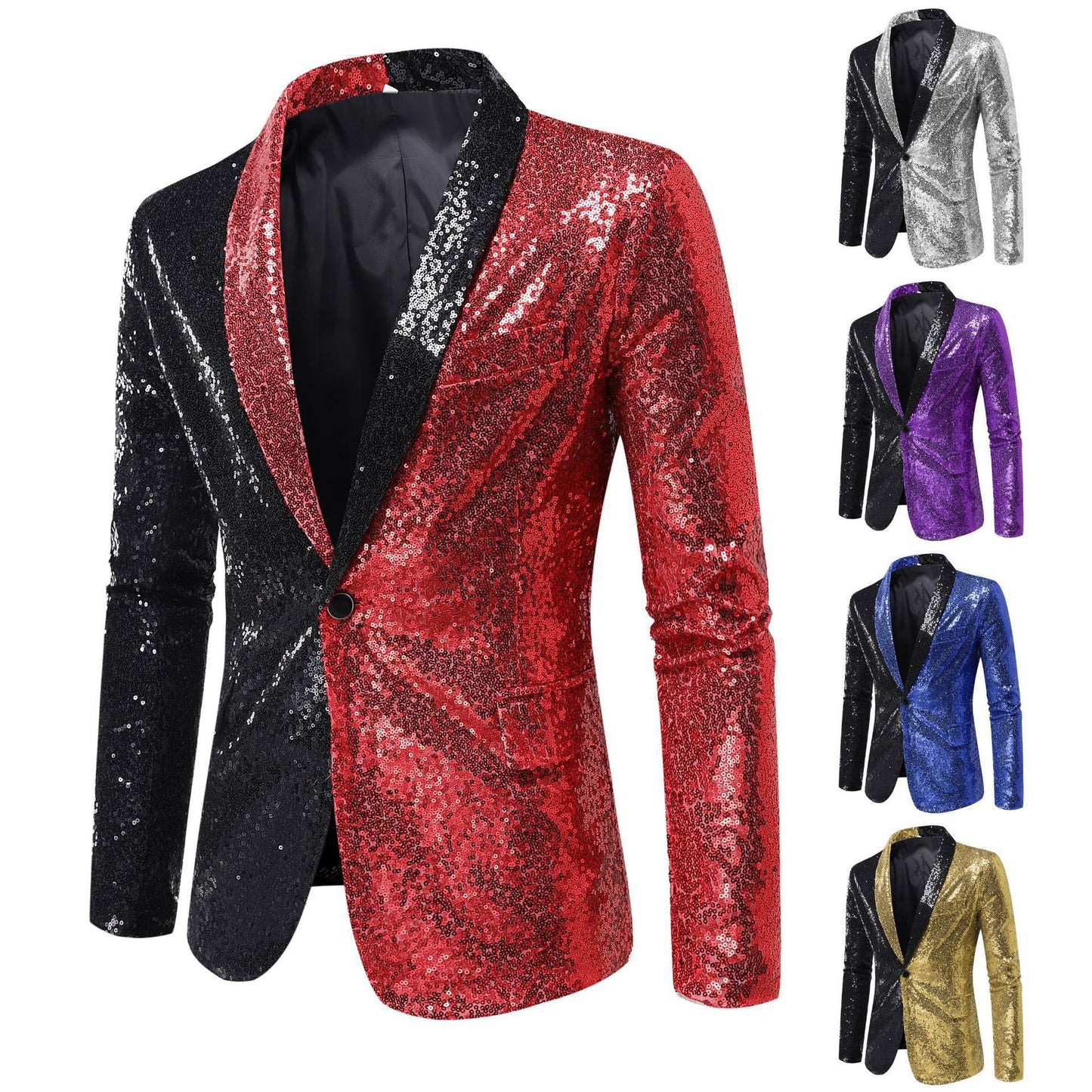 Euro-American Performance Dress Color-blocking Sequin Suit
