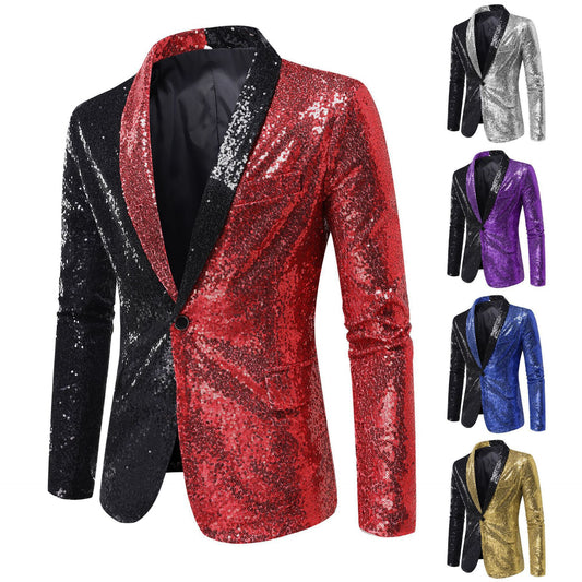 Euro-American Performance Dress Color-blocking Sequin Suit