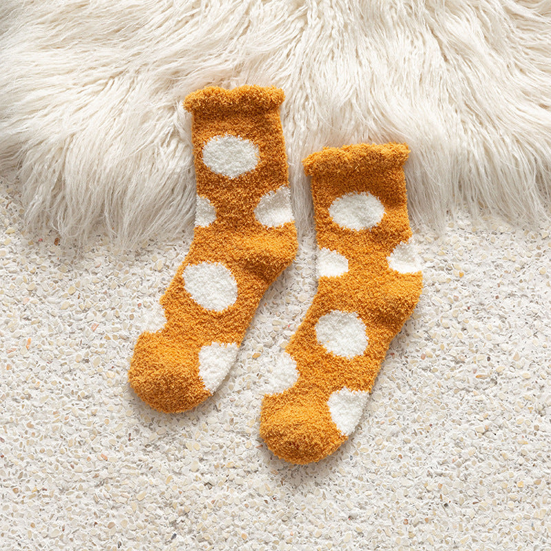 Female middle tube love Japanese cute dots home warmth month sleep socks