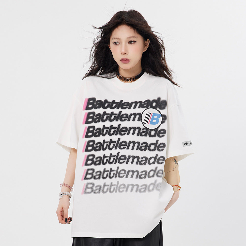 Large-Area Printed Letter Short-sleeved T-shirt For Men And Women