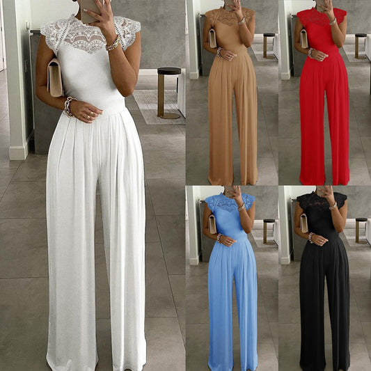 Fashion Lace Collar Round Neck Jumpsuit For Women