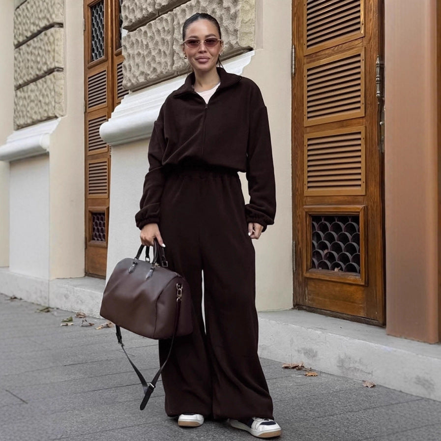 European And American Street Casual White Polar Fleece Jumpsuit