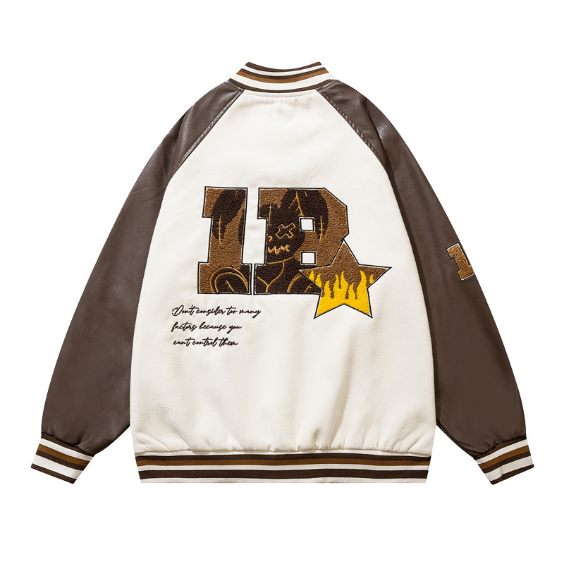 Letter Hip Hop Loose Locomotive Retro PU Baseball Uniform Women
