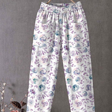 Ethnic-style Paisley Elastic Waist Loose Straight-leg Pants