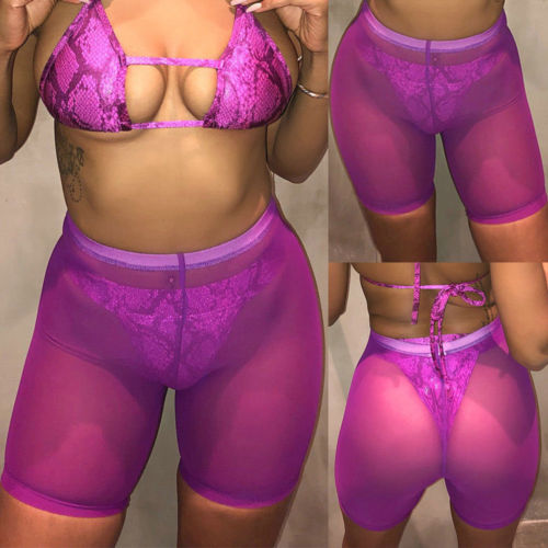 Solid color sheer mesh shorts