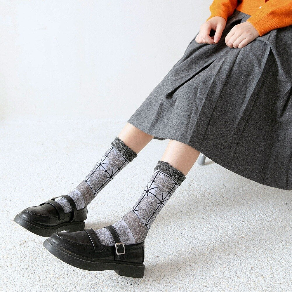 Retro pattern women's socks ethnic style flower socks