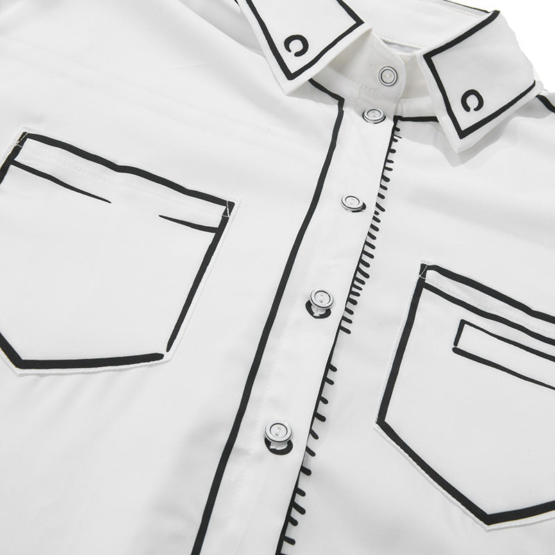 Hand-painted Black And White Printing Color Contrast Shirt