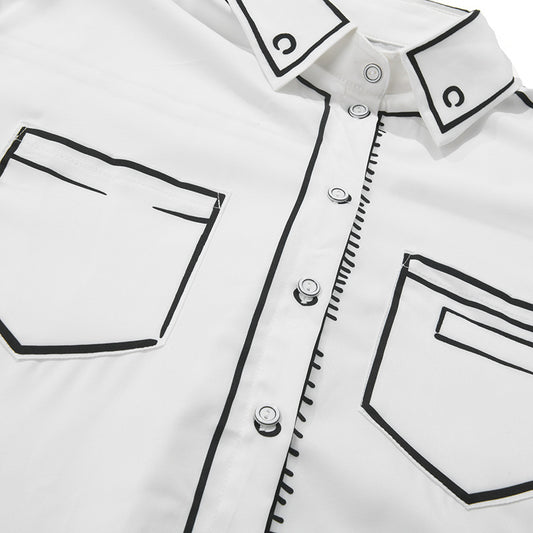 Hand-painted Black And White Printing Color Contrast Shirt