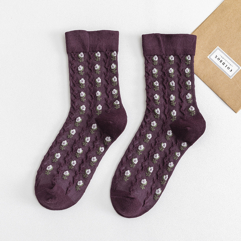 Small Floral Tube Retro Harajuku Women's Socks College Style