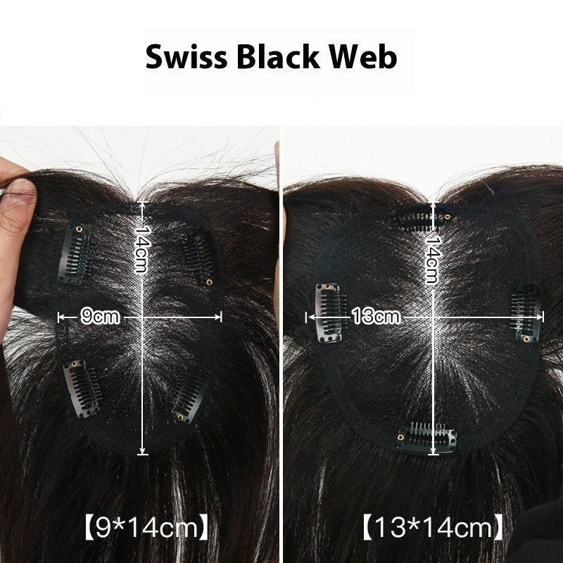 Real Hair Air Bangs Single Layer Net Wig Set Black Length Straight Hair Roll