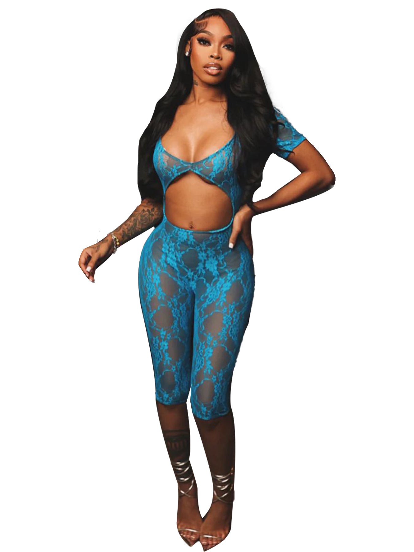 Lace Big U-neck Cropped Jumpsuit