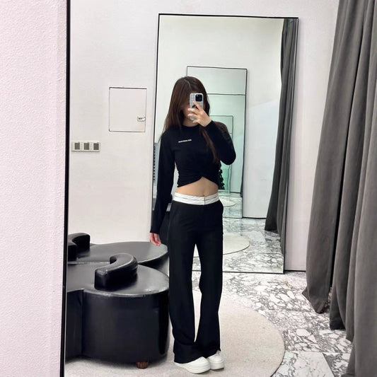 Heavyweight Straight-leg Black Casual Pants With A Relaxed Draped Fit