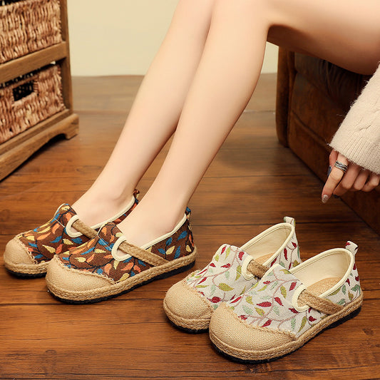 Ladies' New Cotton And Linen Floral Craft Shoes