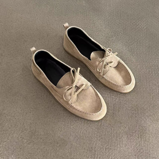 Sheepskin Version British Style Leather Flat Retro Lace Up Pumps