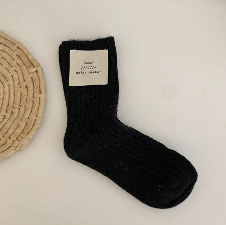 Winter Korean Style Mid Tube Pure Color Thickening Keep Warm Knit Socks