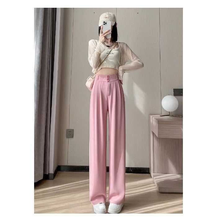 Green Ice Silk Wide-leg Pants Women's Summer Thin High Waist