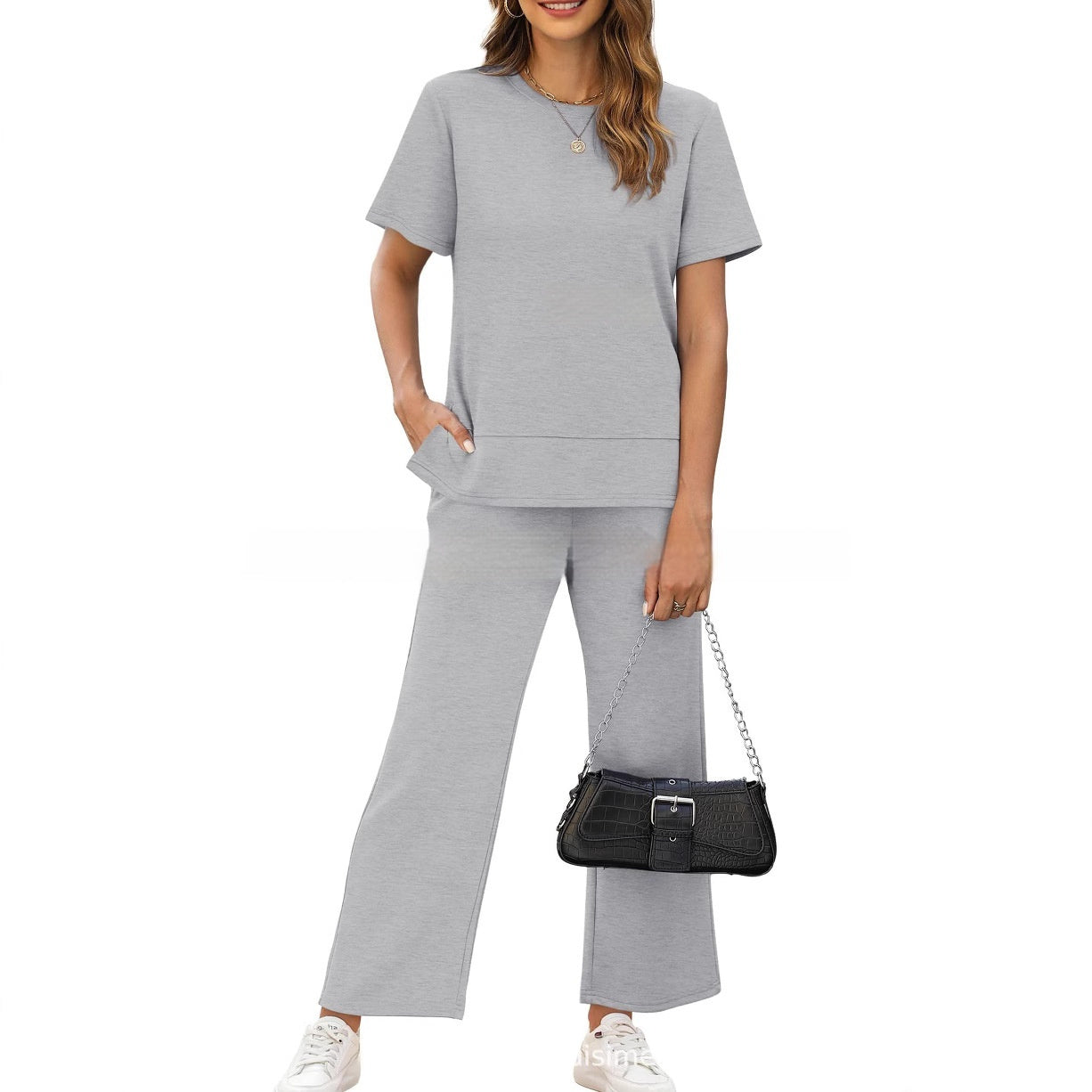 Sexy Women's Round Neck Loose Pullover Short-sleeved Top
