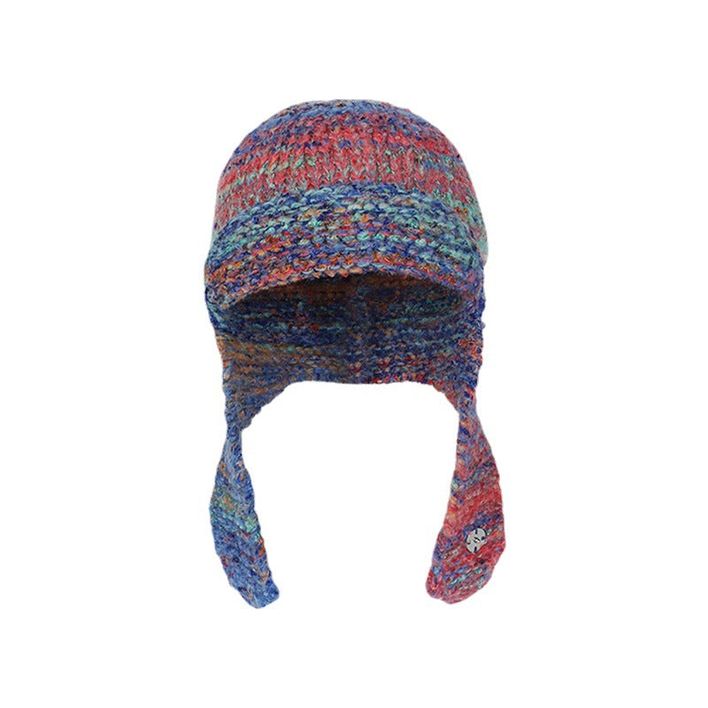 Mixed Color Wool Knitted Ear Protection Hat Fashionable And Warm For Youth