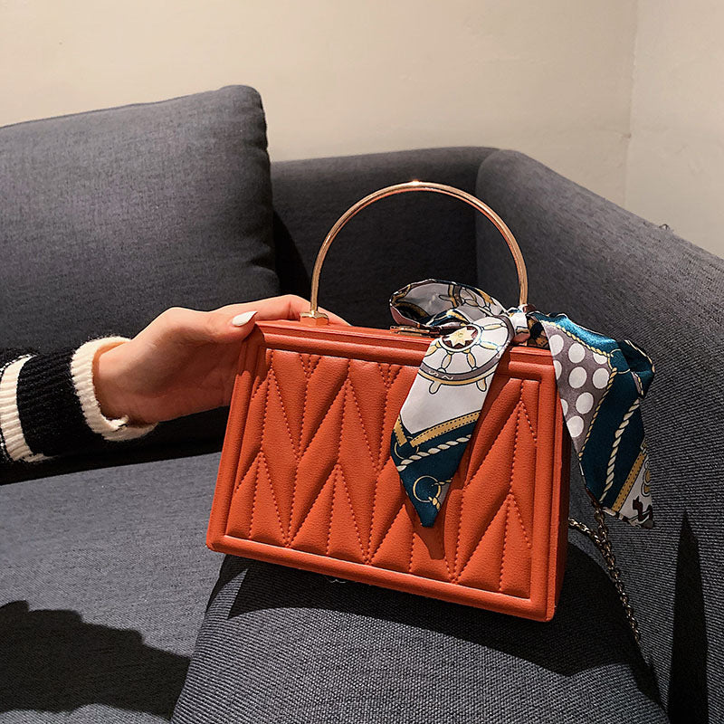 Female Silk Scarf Fold Small Square Texture Foreign Style Chain Portable Box Bag