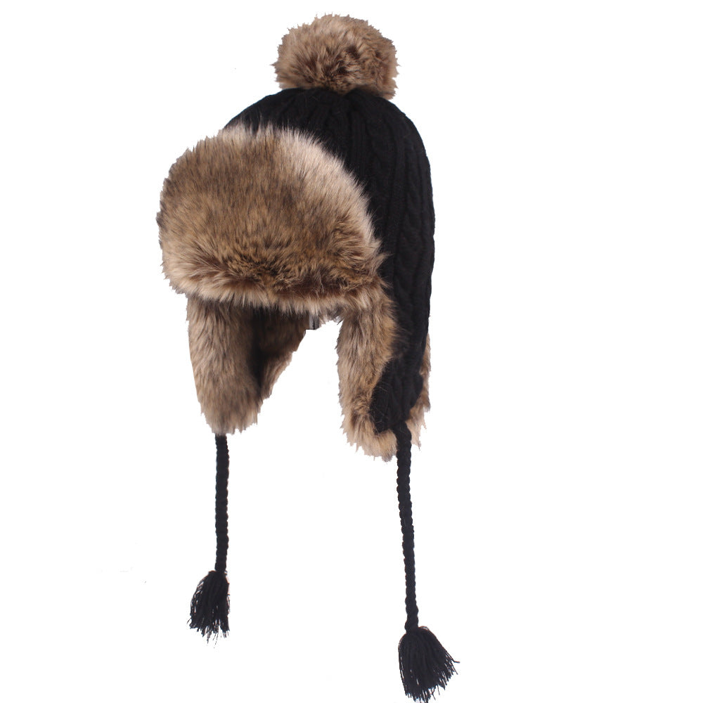 Ladies Rabbit Hair Ball Thread Hat Thickened Windproof Ear Protection