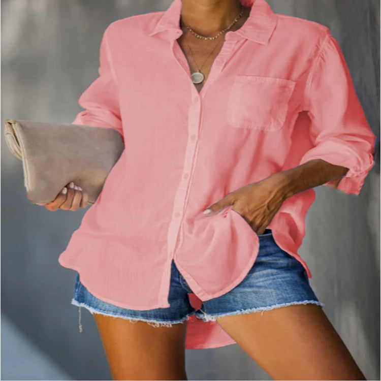 Commuter Lapel Long Sleeve Solid Single Breasted Cardigan Shirt