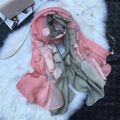 Gradient Cut Flower Organza Lace Scarf