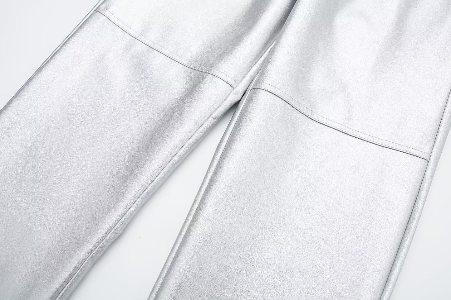 Women's High Waist Straight Casual Wide Leg Leather Pants