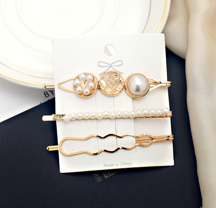 Korean version of the word clip set pearl gravel hairpin