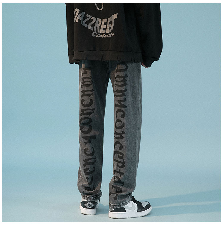 Letter Print Loose Straight Pants Ruffian Handsome Casual Mopping Trousers