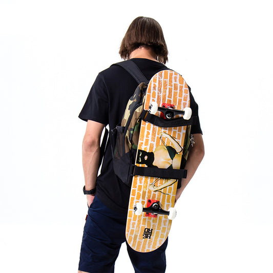 Dobbelt-skulder Skateboard Rygsæk med Stor Kapacitet Multifunktionel Double Rocker Land Punching Board