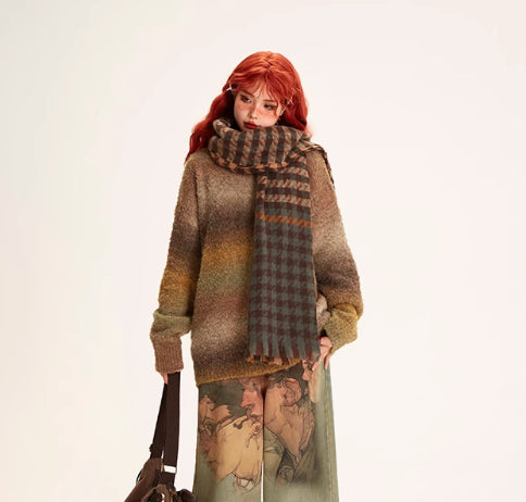 Colorful Striped Wool Ball Warm Scarf