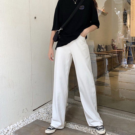 Mopping Trousers Rolled Edge High Waist Slim Straight-leg Pants