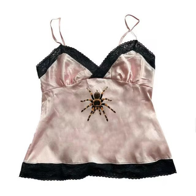 Cute Spider Print Pattern Lace White Lace American Style