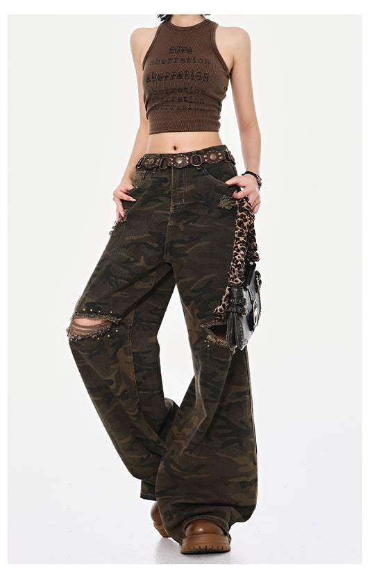 Ripped Børstede Camouflagejeans fra High Street