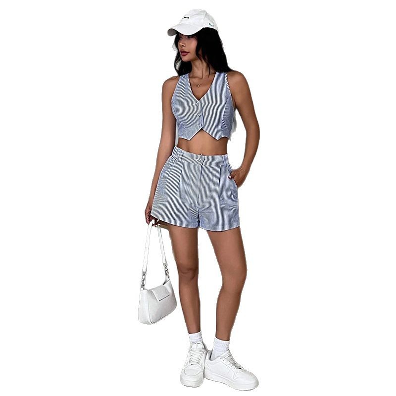 Little Horse Vest Set High-Waist Casual Shorts, Comfortable Sporty Top-and-Bottom Womens Set