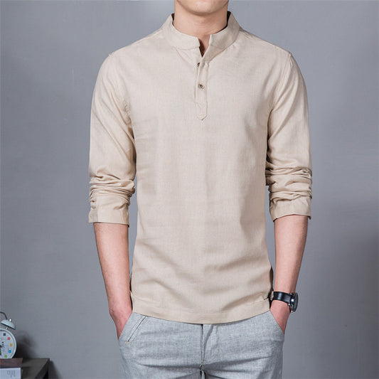 Cotton Linen Shirt Men's Long Sleeve Bottoming Shirt