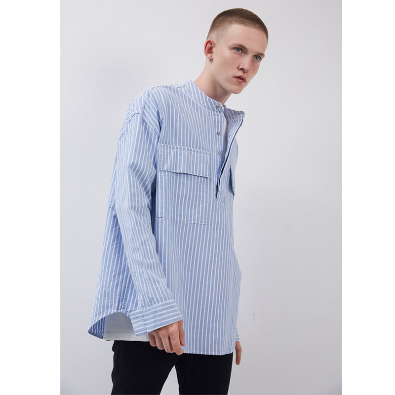 High Street FOG Style Striped Loose Men's Hip Hop Long Sleeve Shirt