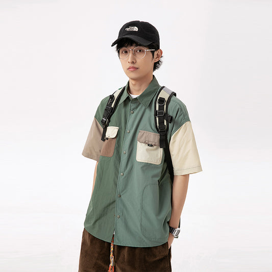 Tooling New Color-blocking Men's And Women's Same Style Over Loose Shirt