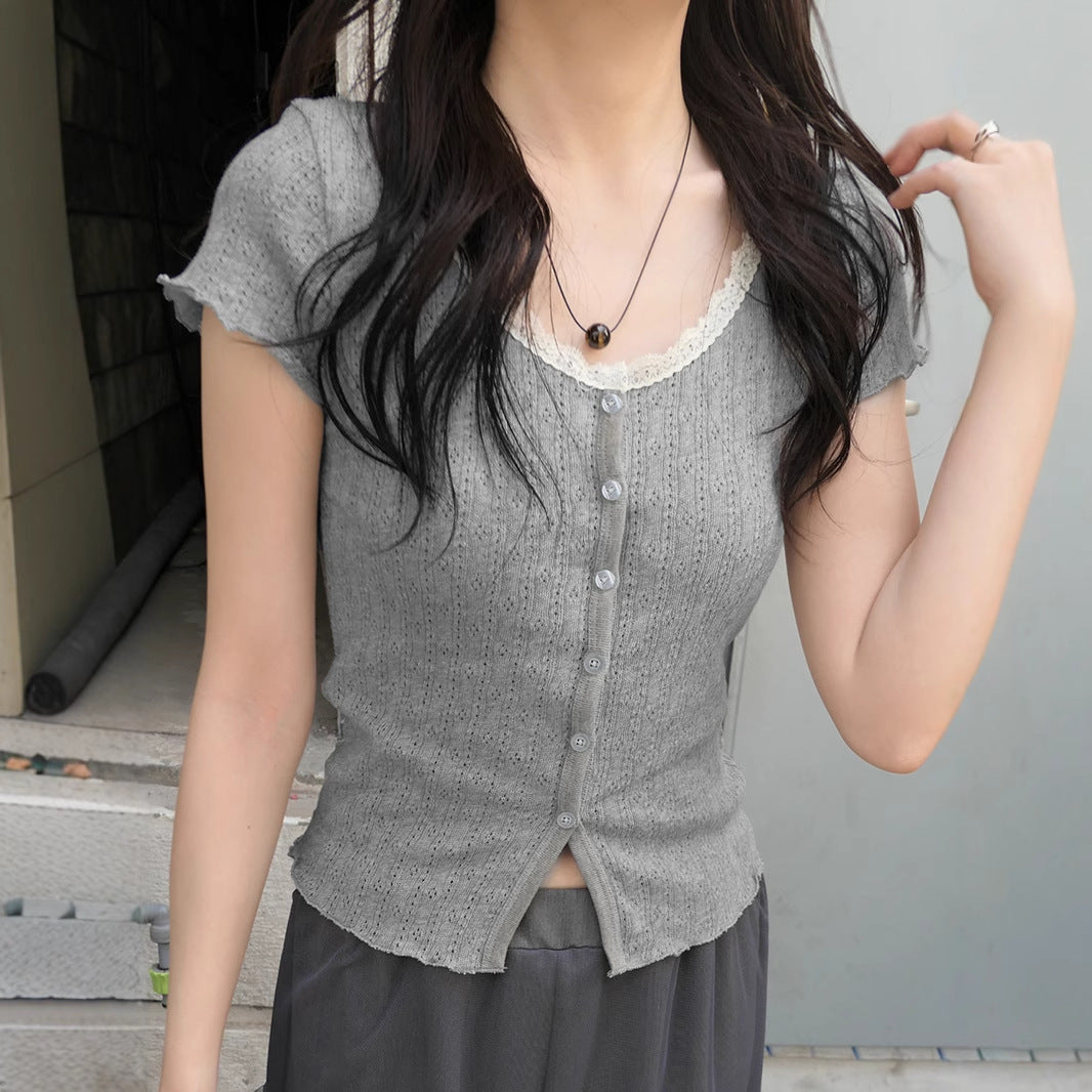 U-neck Casual Slimming Hot Girl Top Short