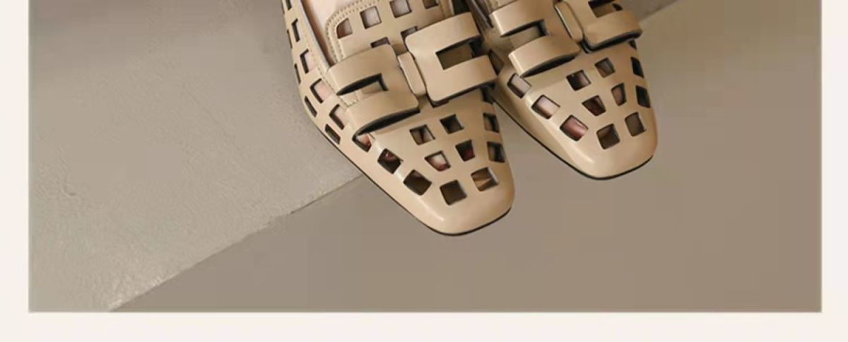 Plus Size Women's Hollow Roman Toe Block Chunky Heel Shoes