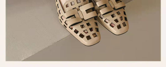 Plus Size Women's Hollow Roman Toe Block Chunky Heel Shoes